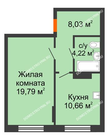 1 комнатная квартира 42,7 м² - ЖД по ул. Сухопутная