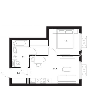1 комнатная квартира 34,5 м² в ЖК Савин парк, дом корпус 5