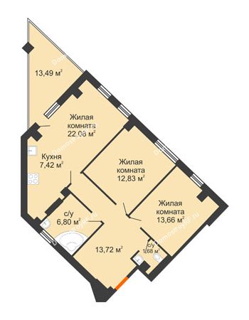 2 комнатная квартира 90,31 м² - КД Гран-При