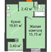 1 комнатная квартира 43,53 м² в ЖК Набережный квартал, дом ГП-4 - планировка