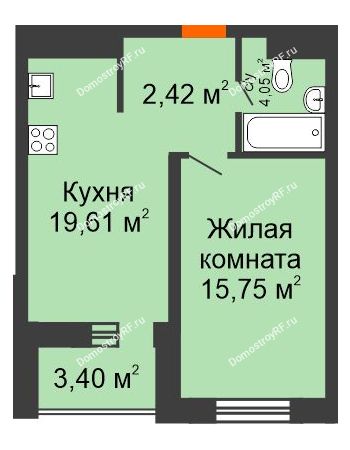 2 комнатная квартира 43,53 м² в ЖК Набережный квартал, дом № 34, корпус 1 (ГП-4)