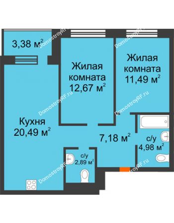 3 комнатная квартира 61,39 м² в ЖК Квартал на Московском, дом Альфа