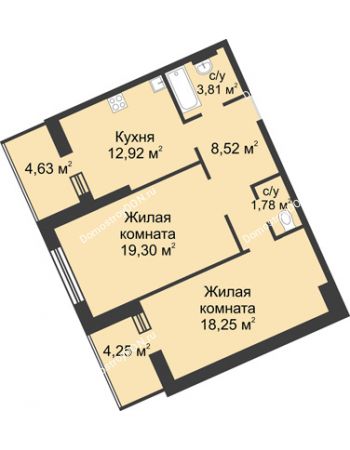 2 комнатная квартира 73,46 м² - ЖК Главный