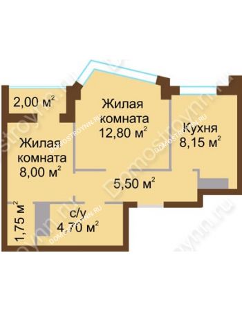 2 комнатная квартира 42,1 м² - ЖК Северный Дворик