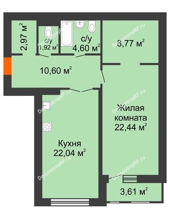 1 комнатная квартира 75,15 м² в ЖК Бунин, дом 2 этап секция 8-10