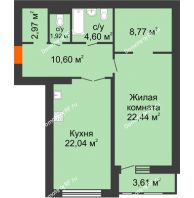 1 комнатная квартира 75,15 м² в ЖК Бунин, дом 2 этап секция 8-10 - планировка